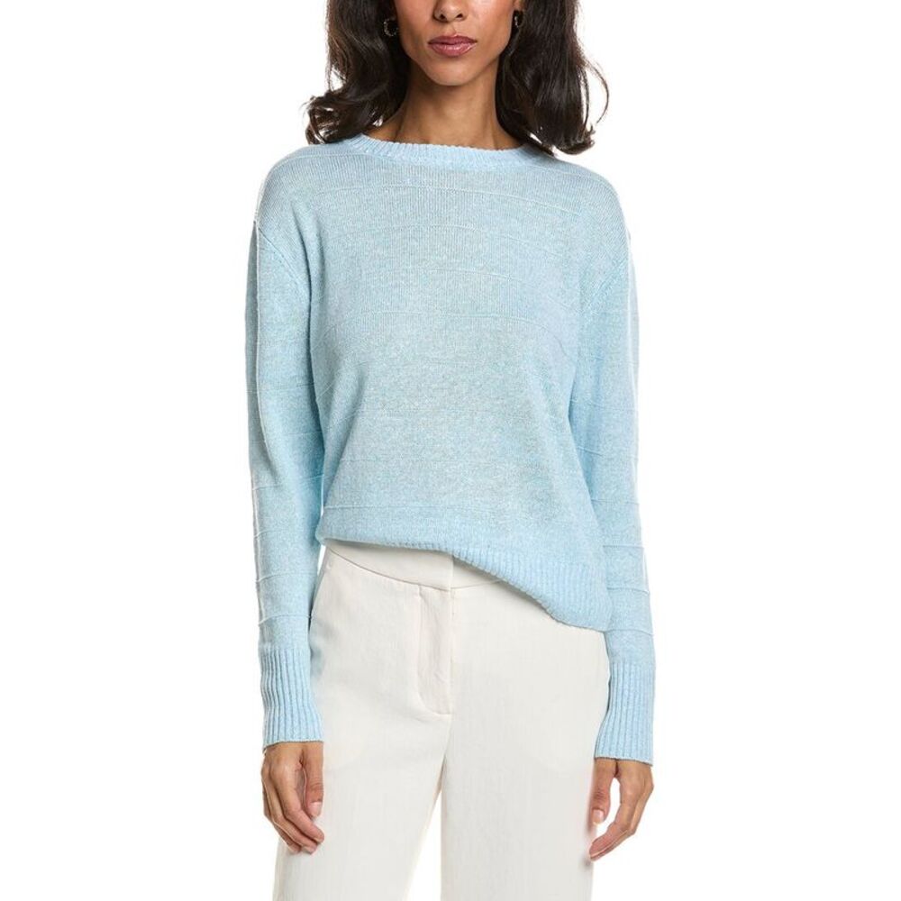 Forte Womens  Textured Crop Linen Sweater, Blue